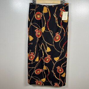 Vintage Silk Club Midi Skirt Size 8 Equestrian Black Sequin Horse Modest Work